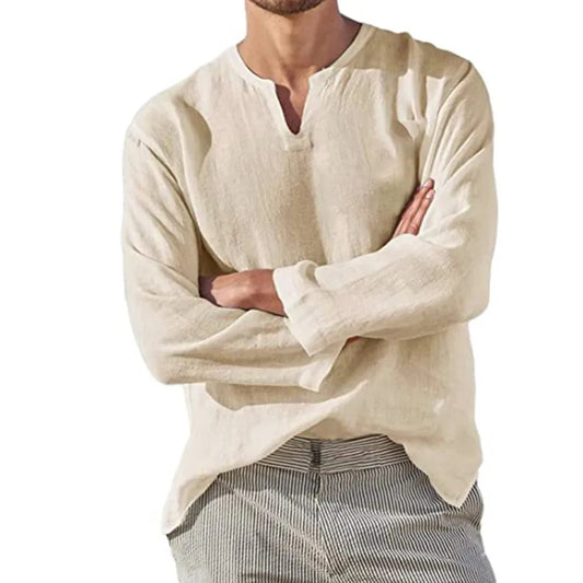 Men's Cozy Linen V-Neck Shirt