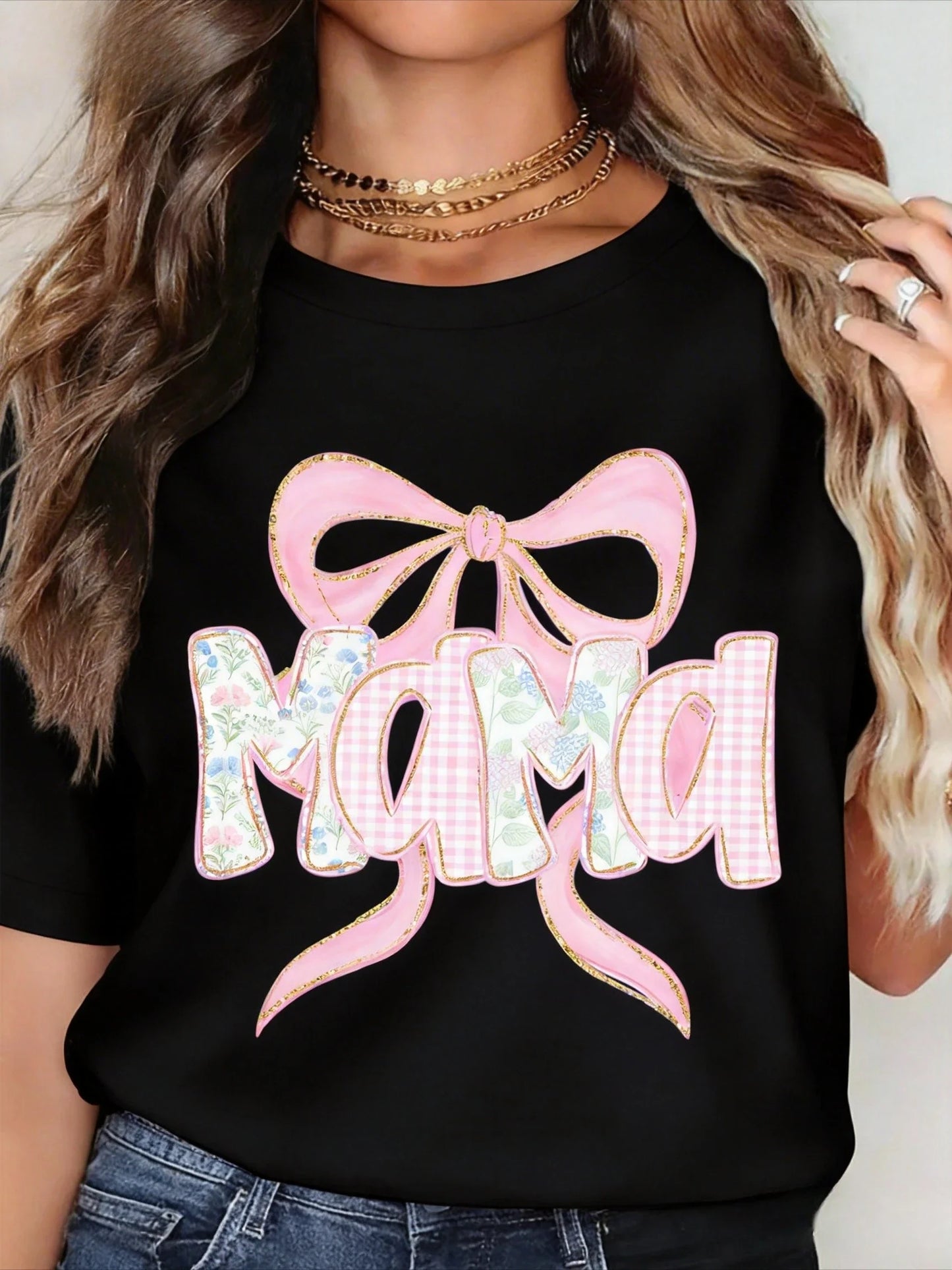 Chic Pink Bow MAMA Tee
